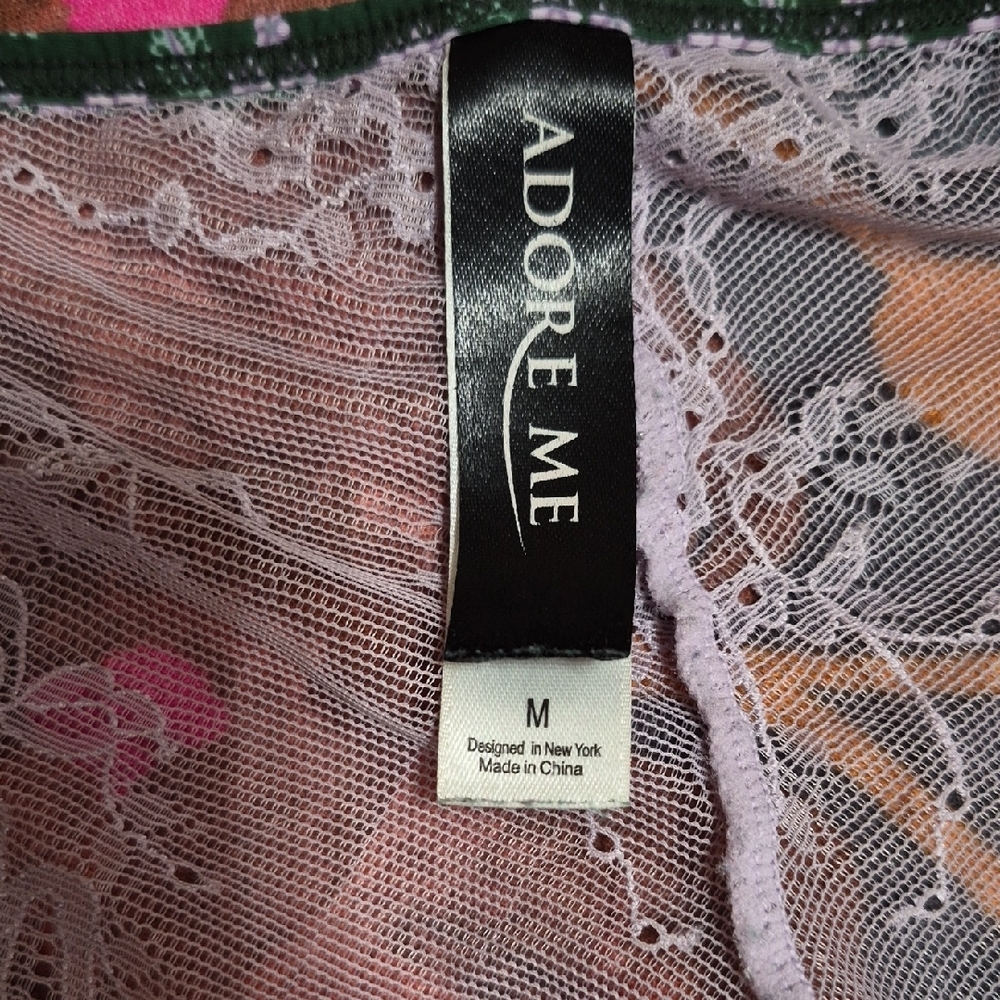 Adore Me Green Floral And Lavender Lace Bra N Panty Set - Picture 8 of 8